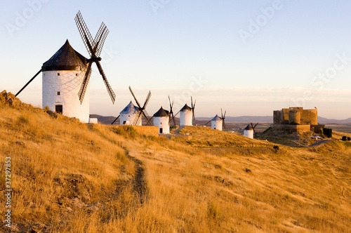 windmills with castle, Consuegra, Castile-La Mancha, Spain photo