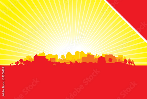 red cityscape background