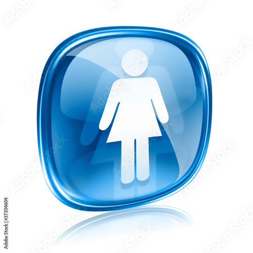 woman icon blue glass, isolated on white background.