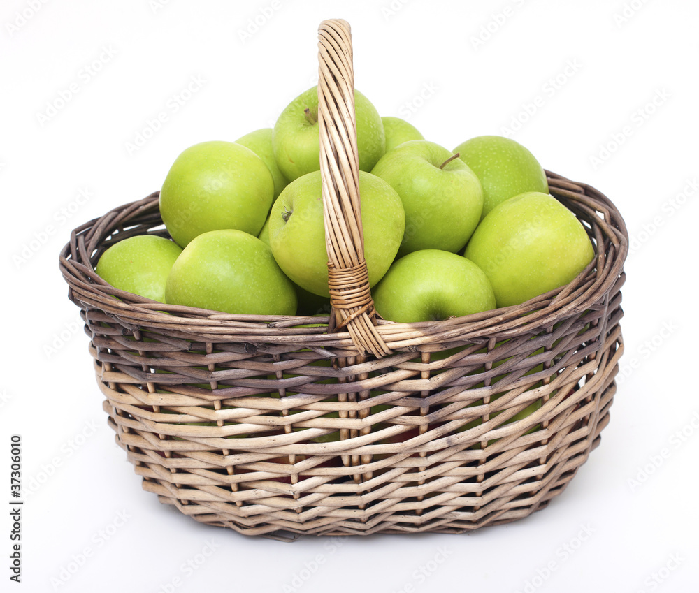 basket with green apples basket with green apples