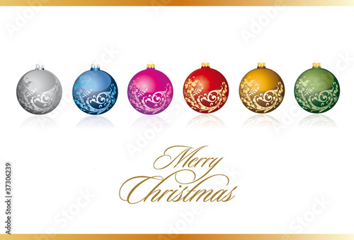 Carte Merry Christmas boules de Noël