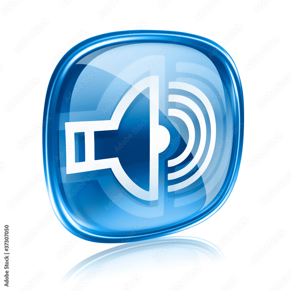 speaker icon blue glass, isolated on white background. speaker icon blue glass, isolated on white background.