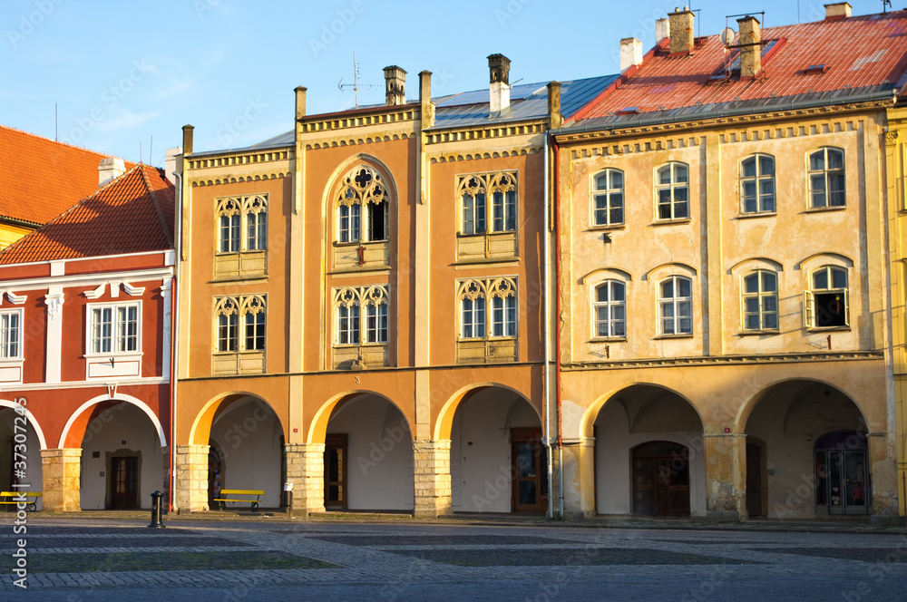 Apartment houses on town square in Jicin, Czech Repubilc