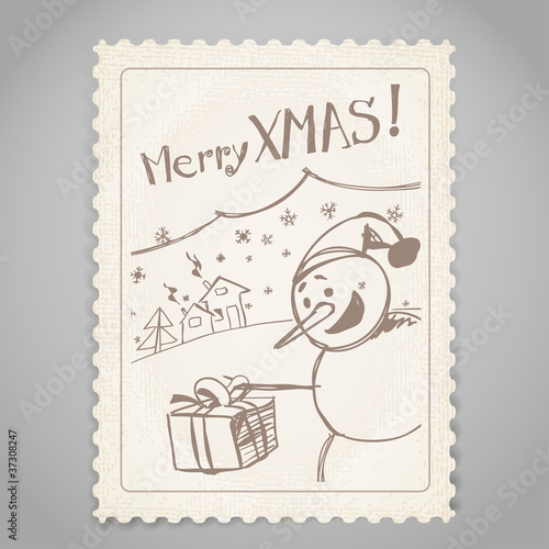 Vintage post stamp. Christmas greetings.