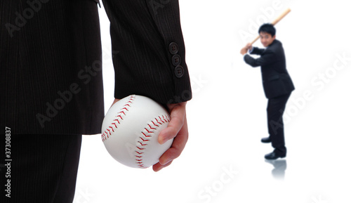 Canvas Print Play Ball ! Business man take baseball ready to pitching