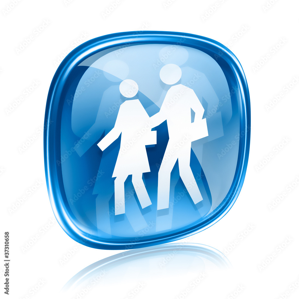 people icon blue glass, isolated on white background people icon blue glass, isolated on white background