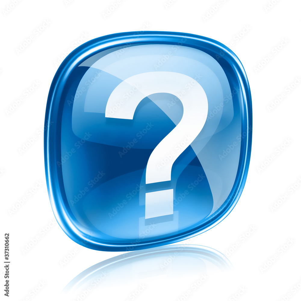Help icon blue glass, isolated on white background Help icon blue glass, isolated on white background