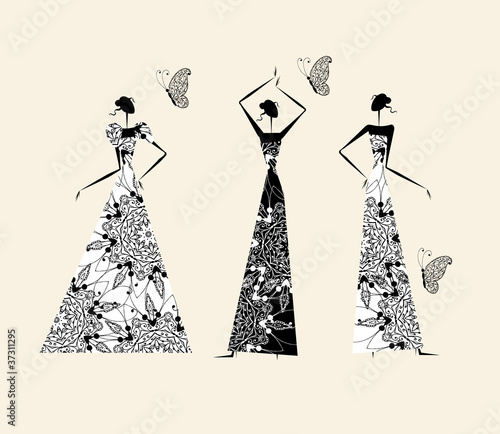 Fashion girls in wedding dresses for your design