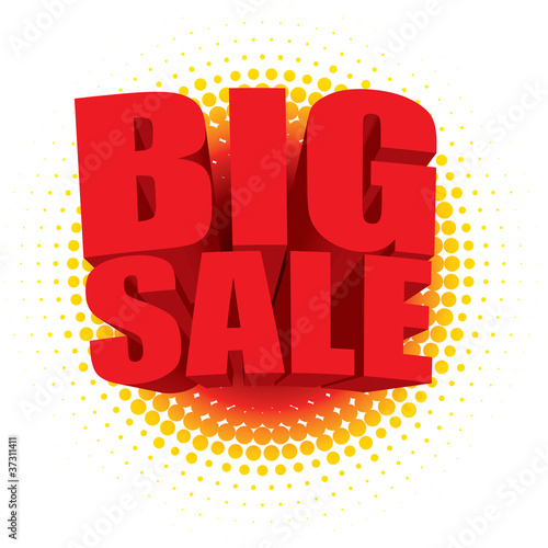 Vector 3D big sale text against a radial halftone