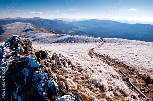 Bieszczady Mountain covered by frost.