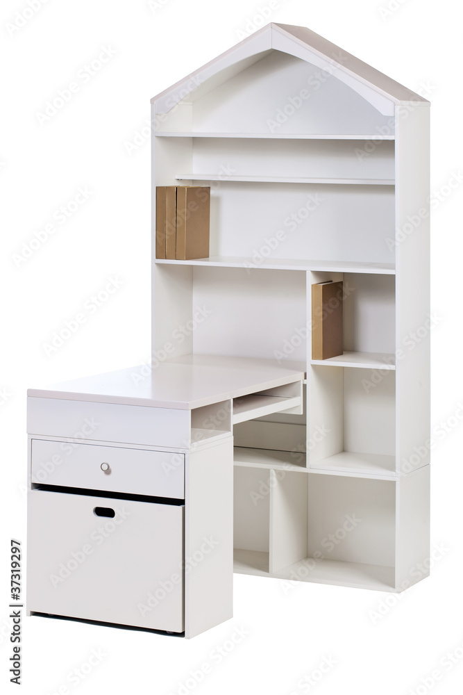 Wooden workstation (desk and bookcase), with clipping path Wooden workstation (desk and bookcase), with clipping path
