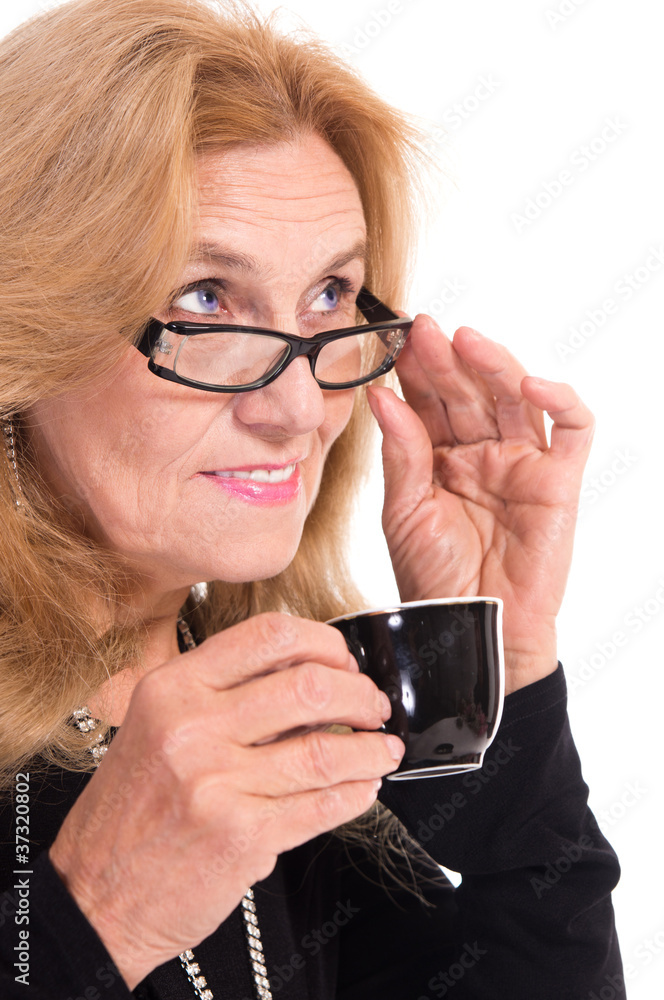 aged woman with cup aged woman with cup
