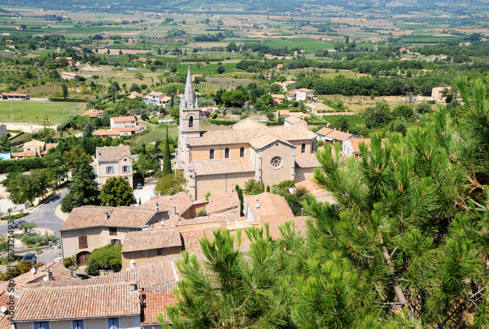 View on rooftops and Luberon valley, Bonnieux, Provence, France
