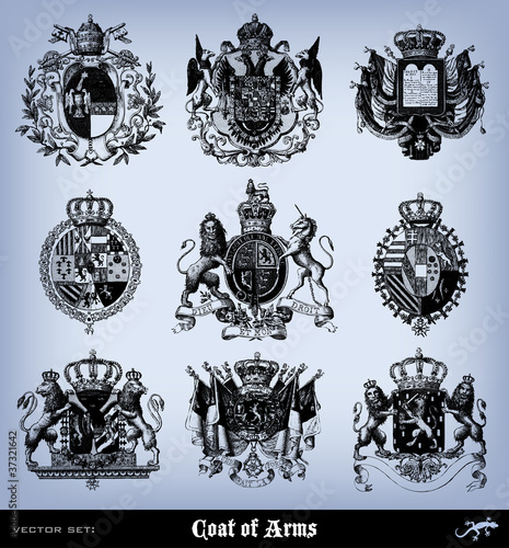 Engraving vintage coat of arms set.