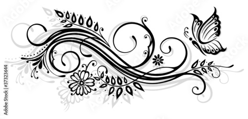 Ranke, flora, Blumen, Blüten, filigran, Schmetterling