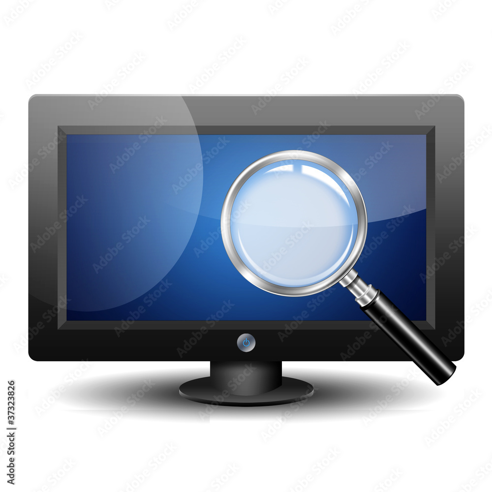 Icono monitor 3D con simbolo lupa Stock Illustration | Adobe Stock