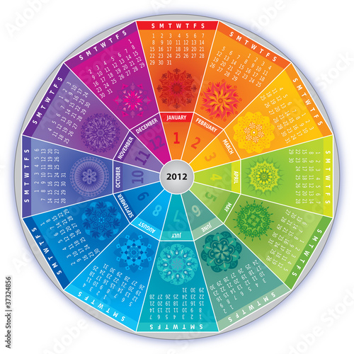 Calendrier 2012 avec Mandalas - Couleurs Arc-en-Ciel