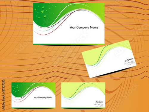 abstract green business card with wood base
