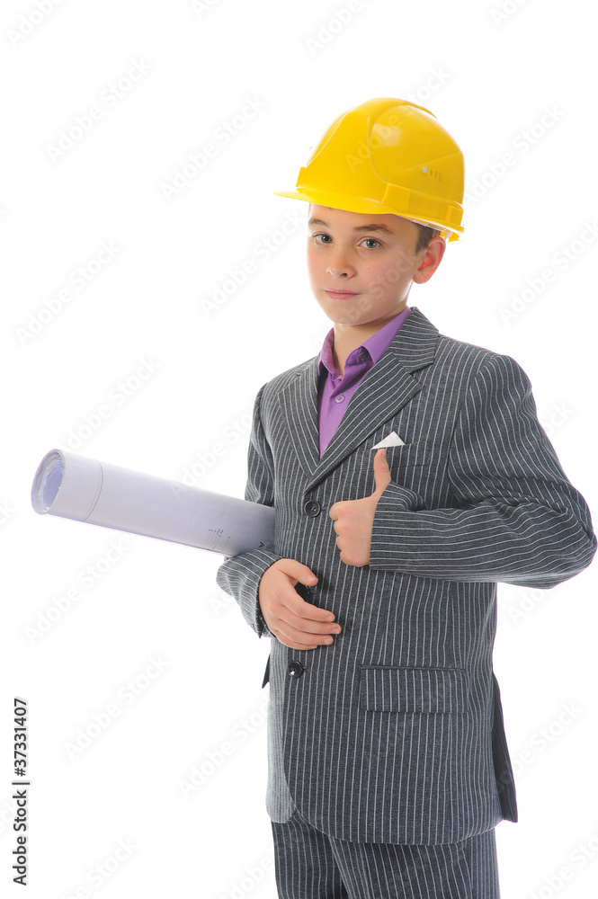 Little smiling builder in helmet Little smiling builder in helmet