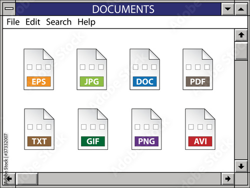 nostalgic window including document icons