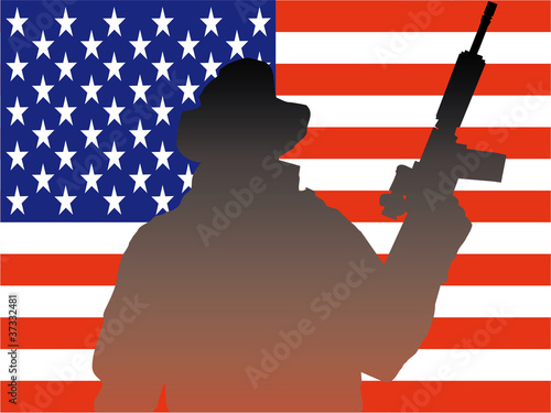 Soldatensilhouette vor amerikanischer Flagge