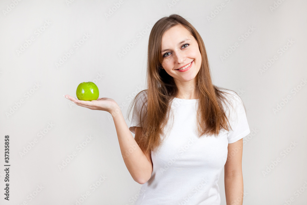 Portrait of beautiful woman with apple Portrait of beautiful woman with apple