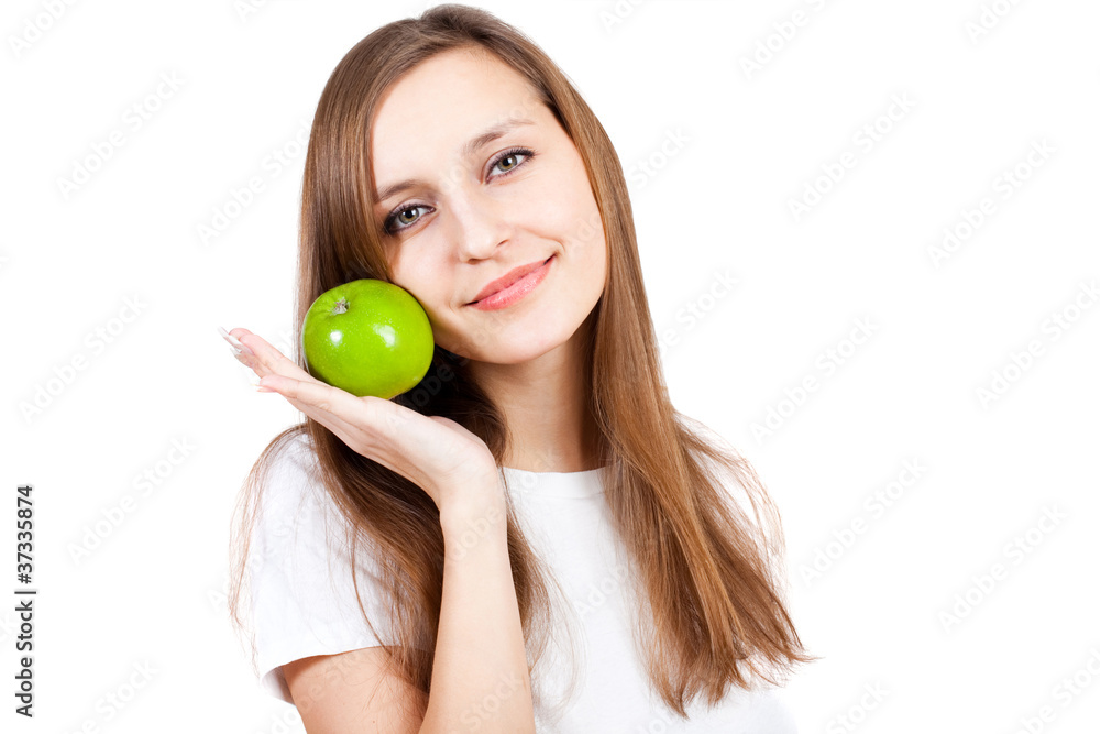 Portrait of beautiful woman with apple Portrait of beautiful woman with apple