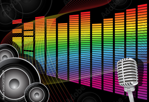 Music background with speakers and microphone