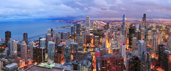 Fotobehang Chicago Panoramische luchtfoto Chicago skyline  © rabbit75_fot