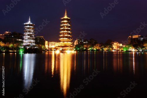 ancient tower night scape guilin china