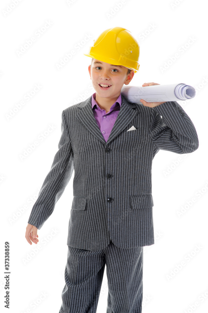 Little smiling builder in helmet Little smiling builder in helmet