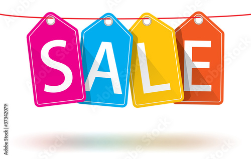 Colorful horizontal hanging sales tags with transparent shadow
