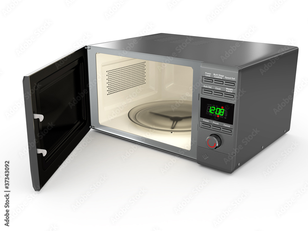 Fototapeta premium Open metallic microwave. 3d