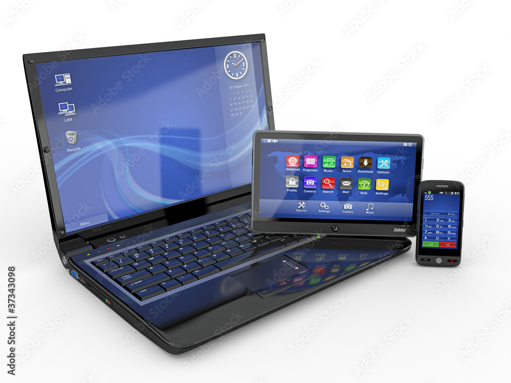 Electronics. Laptop, mobile phone and tablet pc Electronics. Laptop, mobile phone and tablet pc