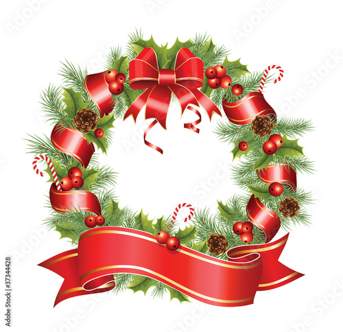 cristmas wreath with red ribbon