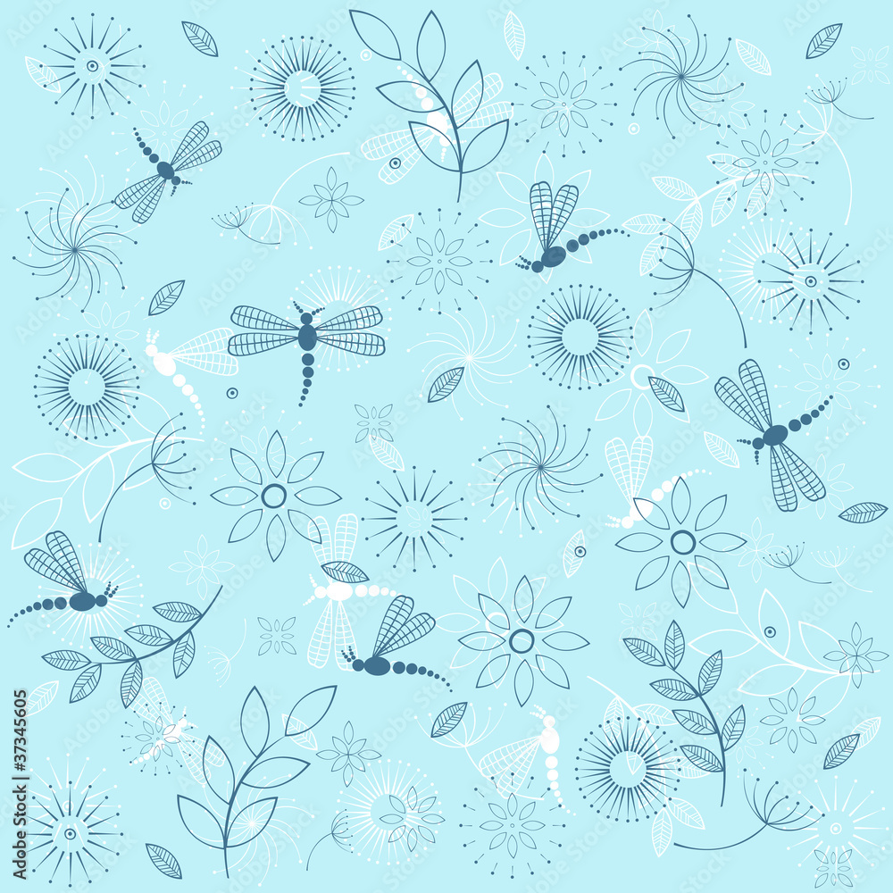Fototapeta premium Background with blue dragonflies