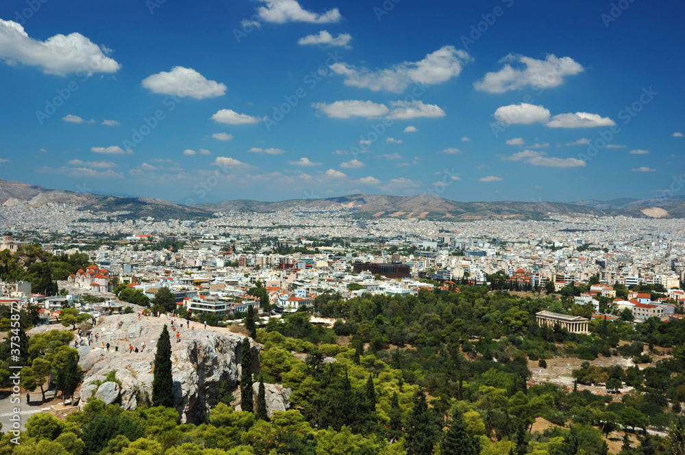 View of Athens roofs and Areipagus hill from Acropolis,Greece