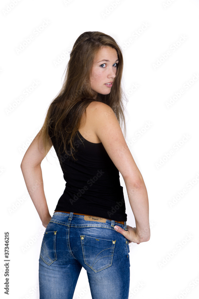 Blonde Frau schaut nach hinten Blonde Frau schaut nach hinten