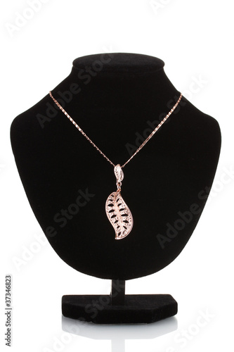 Pendant in form of leaf on mannequin isolated on white