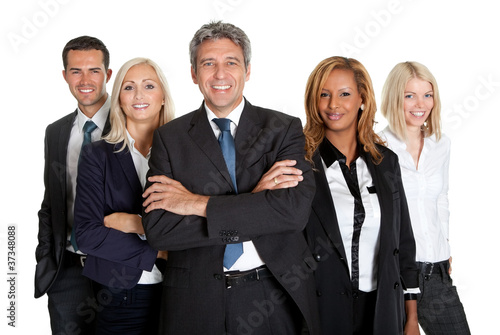Successful business colleagues on white background