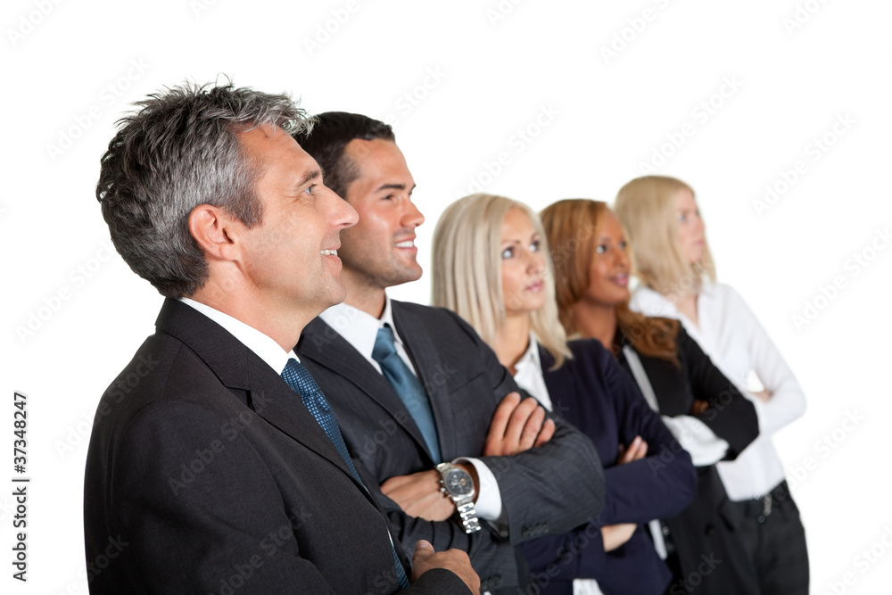 Successful group of businesspeople looking away