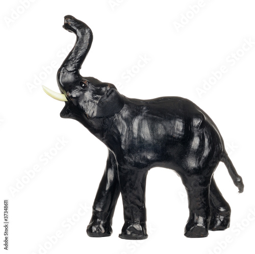 Black Indian Leather Elephant Figurine Isolated on White