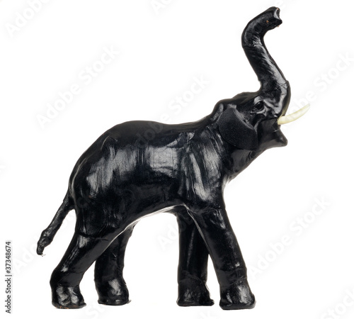 Black Leather Elephant Statuette Isolated on White Background © Vidady