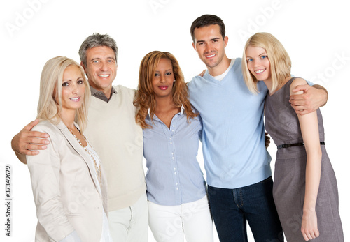 Casual group of friends isolated over white