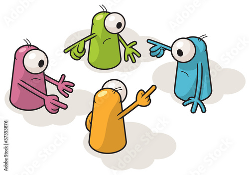 Four colorful creatures