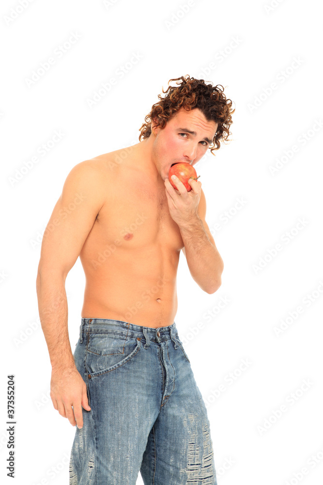 Fototapeta premium man eating apple