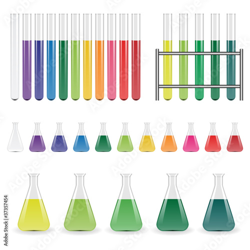 vector laboratory flasks and test tubes