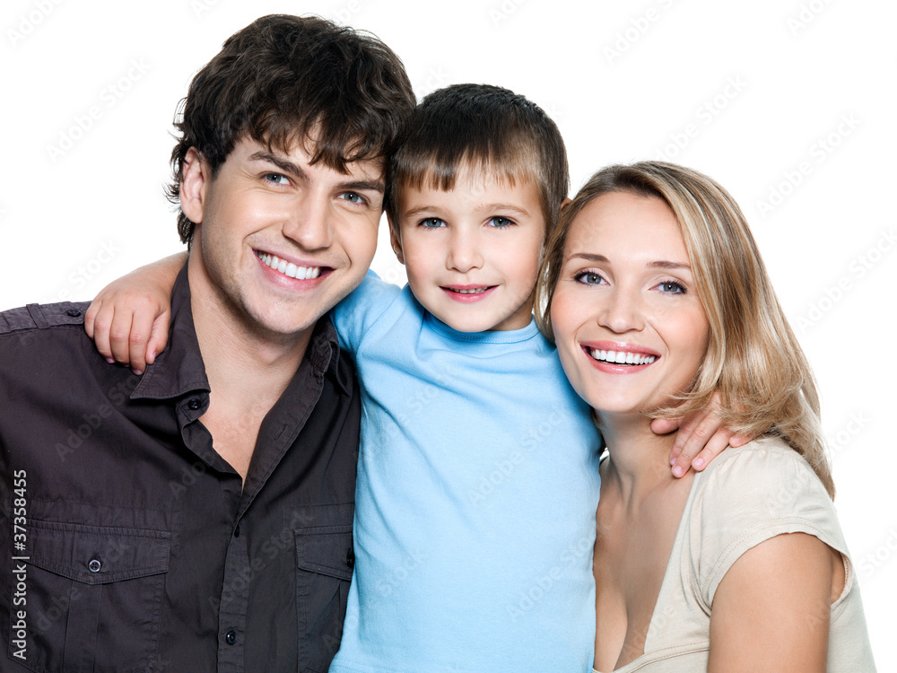 Happy young smiling family with son Happy young smiling family with son