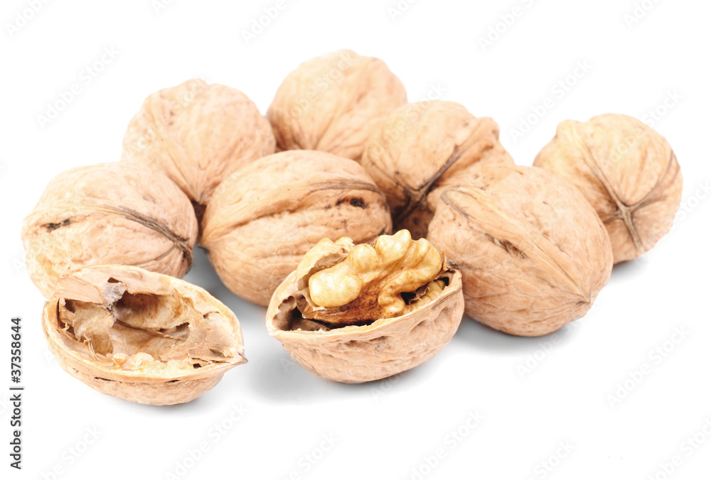 Some walnuts isolated on a white background Some walnuts isolated on a white background