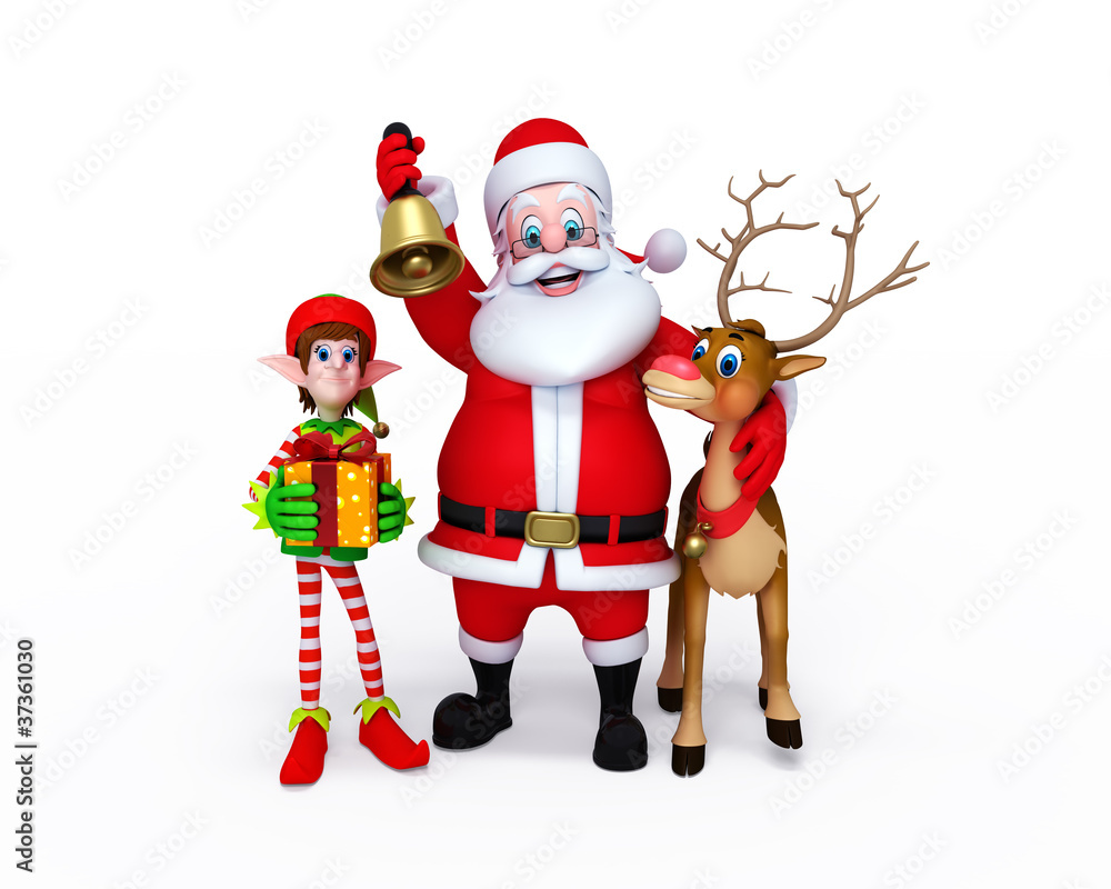 Illustration of Santa Claus with Elves and reindeer Illustration of Santa Claus with Elves and reindeer